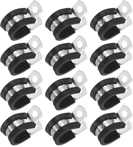 M METERXITY 12-Pack Cable Clamps, 19/32 Inch/ 15 mm 304 Stainless Steel Rubber Cushioned Insulated Cable Clamp R Shape Metal Holder for Tube/Wire/Pipe/Loop Installation