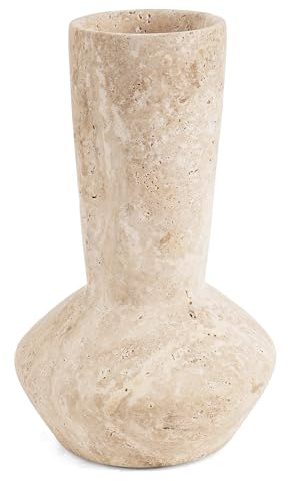 EarthenTones Travertin-Marmorvase, 20,3 x 12,7 cm, elegante Blumenvase für Wohnzimmer, moderne Wohnkultur, handgefertigtes dekoratives Wohnaccessoire für Tischplatte oder Regal