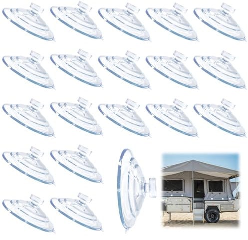 unillea 20Pcs Motorhome Suction Pads for Awning, Transparent Awning Suction Cups with High Grip, Reusable Awning Limpets and Fix Clamps for Campervan Caravan Canopy Side Screen and Hanging Organiser