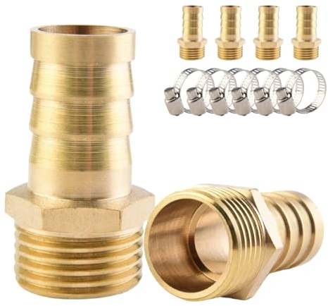 ANGEEK 6 pièces Raccords de tuyaux en laiton, raccord à emboîter de 16 mm × raccord fileté mâle de 1/2 pouce, comprend 6 colliers de serrage, convient pour raccorder l'air, l'eau, le carburant
