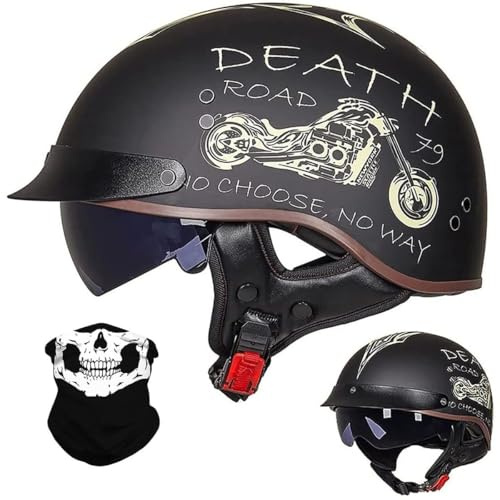 Vintage German Style Motorcycle Half Helmet, Adult Men Women Open Face Helmet with Sun Visor, ECE/DOT Approved Harley Motocross Helmets, for Chopper Motorbike Scooter
