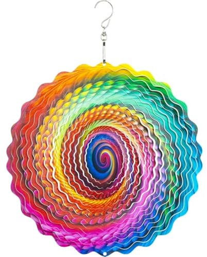 Kinetic Art Hänge Windspiel 3D Metall Color Swirl inkl. Aufhängung | Edelstahl, leicht rotierend, inkl Aufhängung + Wirbel, Ø25xH33cm, wetterbeständig, attraktive Heimdeko für Fenster und Garten