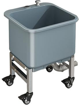 Lavandino Mobile per Mocio, Lavandino in Plastica con Grande Capacità, Vasca di Lavaggio per Lavanderia, Seminterrato, Facile da Svuotare e Pulire(Gray,Small)