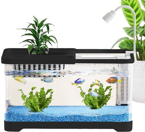 Betta Fish Aquariums – Mini-Tank-Starter-Set, transparente Tischschüssel für Kampffische, Guppys, und Schnecken, kompaktes Aquarium für Anfänger | Landschaftsfutterspender für Büro, W