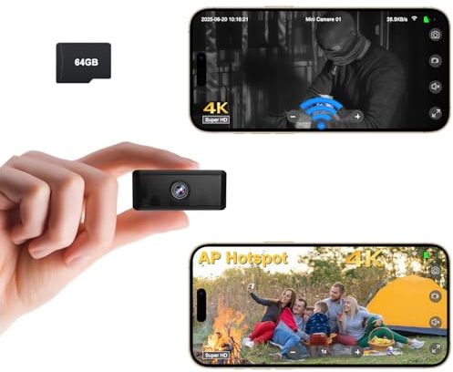 UCOCARE Überwachungskamera Ohne WLAN, Mini Kamera Funktioniert mit oder Ohne WLAN, Überwachungskamera Innen mit 64GB Speicherkarte, Nachtsicht, für den Innen- und Außenbereich (Schwarz)