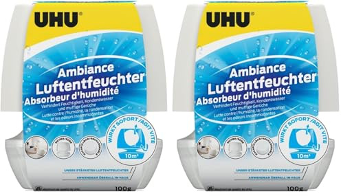 UHU Luftentfeuchter Ambiance, Bekämpft Feuchtigkeit und Schimmel in Wohnräumen von bis zu 10 m³, 100 g, weiß, 50595 (Packung mit 2)