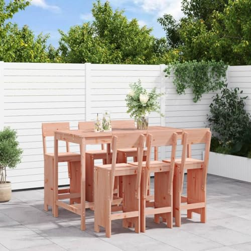 Runheo 7-TLG. Gartenbar-Set Massivholz Douglasie, Langlebige Outdoor Patio Möbel, Robuste Terrassenbar-Tischgruppe mit 6 Stühlen, Ideal für Balkon und Garten