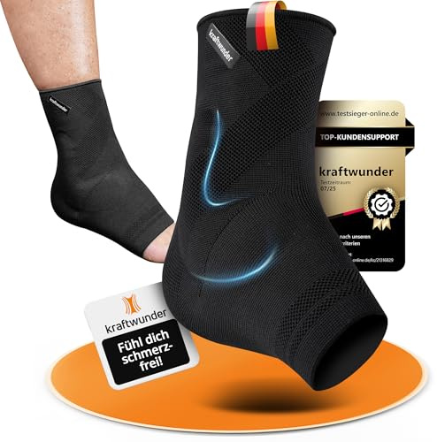 kraftwunder Sprunggelenkbandage Made in Germany – Knöchelbandage mit Silikon-Pads, Kompression Bandage Fußgelenk für Sport & Alltag, rutschfest im Schuh (Schwarz, L, Links)