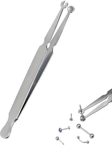 Pinze per piercing a sfera, strumento per aprire l'anello per viti on off derma, piercing a sfera, pinzetta per il cambio dei gioielli per cartilagine, naso, labret helix, piercing