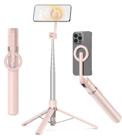 TONEOF 173cm Trípode para Movil Magnetico Palo Selfie Aluminio para MagSafe | Tripode Movil para iPhone/Android,Soporte Magnético&Rótulas Trípodes Giratorio de 360°,Trípode Retráctil con Anillo&Control
