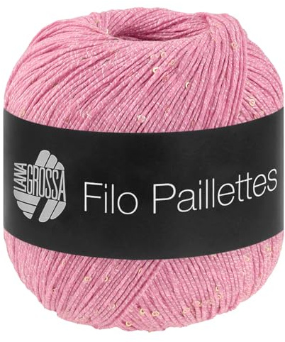 LANA GROSSA Filo Paillettes |Edles, fest verzwirntes Garn mit Pailletten & Matt-Glanz-Effekt | Handstrickgarn aus 55% Baumwolle, 39% Polyester, 6% Polyamid | 50g Wolle, Stricken & Häkeln | 155m FB 7