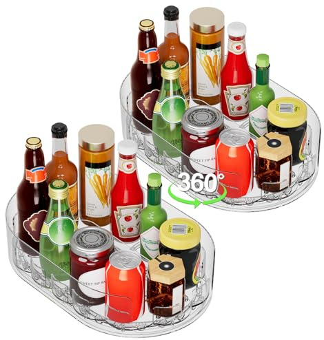 Holinwa Drehteller Kühlschrank Organizer Lazy Susan, 33 x 22 cm Klarer Rechteckiger Drehteller für Gewürze, Kühlschrank Organizer für Schrank, Speisekammer oder Küchenarbeitsplatte (2 Stück)