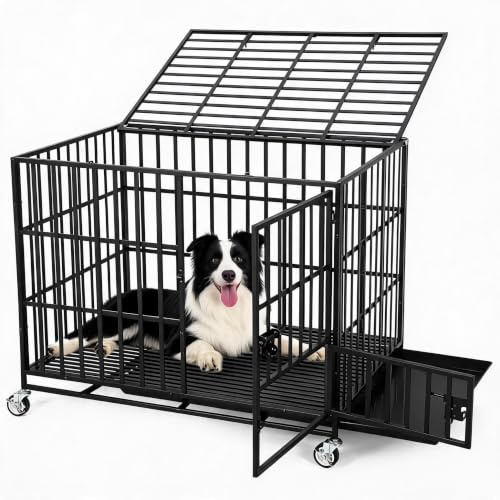 Schwerlast Hundekäfig XXL für große Hunde, Stahl Gitterbox Hundebox hochbelastbar, Metall Haustierkäfig mit modernem Design, robuste Transportbox für zuhause