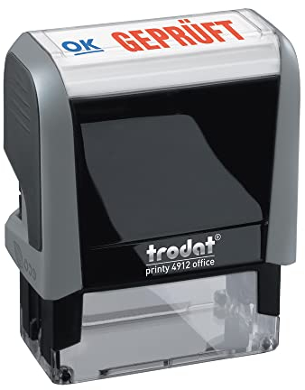 Trodat Office Printy 4912 selbstfärbender Textstempel, Text GEPRÜFT, Abdruckfarbe blau-rot, 47 x 18 mm