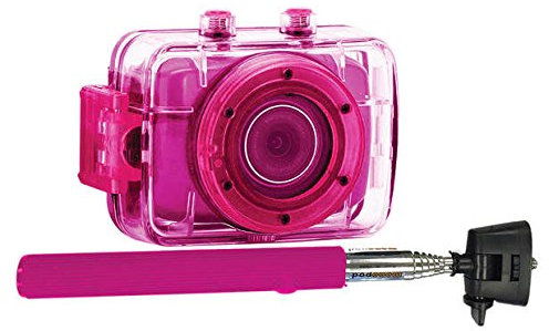 Action Cam Underwater Waterproof Digital Camera DVR731HD 720p HD Video Recording BUNDLE: Selfie Stick (Pink)