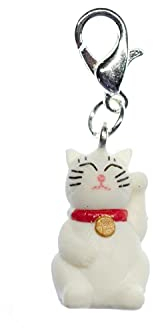 Miniblings Katze Winkekatze Charm Glückskatze weiß Glöckchen Gummi - Handmade Modeschmuck I Kettenanhänger versilbert - Bettelanhänger Bettelarmband - Anhänger für Armband