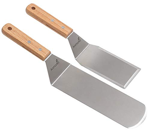 Spatule en métal - plaque de cuisson Spatule - Teppanyaki - plaque de cuisson Grattoir et Pancake Flipper ou Hamburger - en acier inoxydable ustensile Idéal pour barbecue Dessus Plat - Commerciale