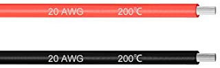 sourcing map Silicone Wire 20 AWG Ultra Flexible 600V Electric Wire Strands of Tinned Copper Wire 10 ft Black & Red