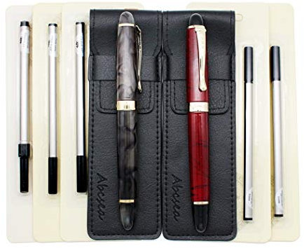 Abcsea 2 Stück Jinhao 450 tintenroller stift set Fineliner, feine Kugelschreiber set feine Spitze schwarz (grüne Blume und rotes Gras), mit 5 Stück 0,5 mm Standard-Rollerball-Mine schwarz