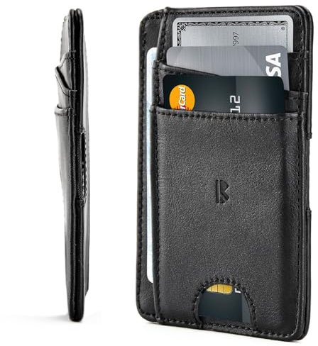 BEWMER Portacarte Uomo e Donna in Ecopelle di Alta Qualità | Porta Tessere Uomo Stile Moero con Tasche Frontali Portafoglio | Contiene Fino a 8 Carte | Colore Nero Classico