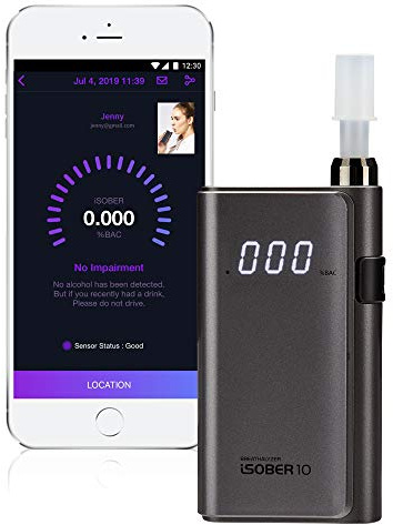 iSOBER 10 Breathalyzer | DOT, NHTSA Compliant Alcohol Tester | Suracell FuelCell Sensor Technology | The Sensor Status Check System Installed