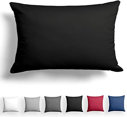 Alreya Mako Satin Kissenbezug 50 x 75 cm - 100% Baumwolle mit YKK Reißverschluss, Superweicher Kopfkissenbezug 50x75, Kissenhülle, Oeko-TEX® Standard Zertifiziert, Schwarz, nur Kissenbezug