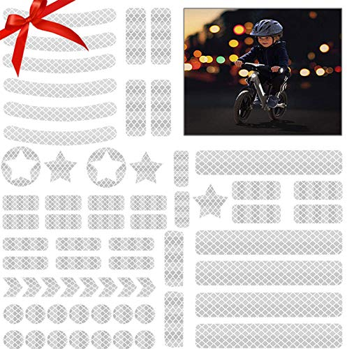 JIASHA 42 Stück Reflektoren Aufkleber Sticker Reflexfolie Set zur Sicherungs-Markierung von Kinderwagen, Fahrrädern, Helmen mit Stickern (Silber)
