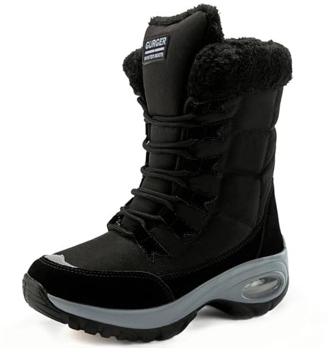 GURGER Stivali Donna Invernali Impermeabili Stivali da Neve Donna Alti Pelliccia Calda Stivaletti Inverno Scarpe da Trekking Nero 40
