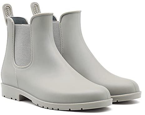 Geweo Stivali Gomma Donna Stivali Da Pioggia Impermeabili Da Donna A Metà Altezza Chelsea Stivali Da Uomo Traspiranti Stivali Da Lavoro In Gomma Con Suola Corta Piatta E Spessa Grigio Taglia 35