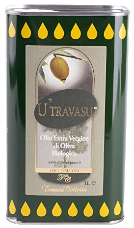 U'Travasu® - Olio extravergine di oliva Biologico latta 1l - 100% italiano - Prodotto in Sicilia - Estratto a freddo
