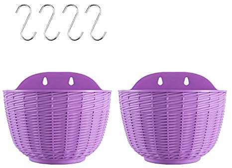 Koomuao 2er Set Hängetopf aus Kunststoff,Blumentöpfe zum Aufhängen mit S-Haken Hängende Geländer Blumentöpfe für Drinnen,Draußen,Gärten,Zäune (Lila, Groß)