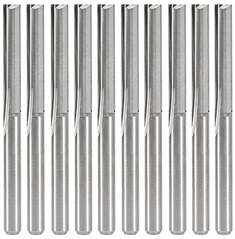 Yakamoz 10 Pack 1/8 Shank Double Flute Straight Bits CNC Router End Mill Set Flush Trim Slot Cutting Bit Milling Cutter for Wood MDF PCB
