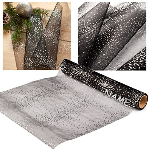 alles-meine.de GmbH Tischläufer/Tischdecke - Glitzer & Silber + schwarz - 4 Rollen - JE 30 cm x 500 cm - Weihnachten - inkl. Name - Deko Stoff - Dekostoff - Metall - festlich W..