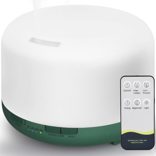 Hianjoo Aroma Diffuser 450ml, Luftbefeuchter mit Timer, Ultraschall Aromatherapie Diffusor 7 Farben LED mit Fernbedienung für Schlafzimmer/Büro/Yoga/Spa - Dunkelgrün