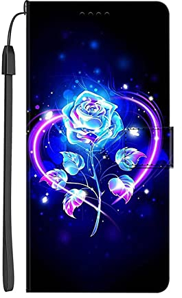 VLQI Kompatibel mit vivo Y20s Hülle PU Leder Flip Handyhülle Klapphülle Schutzhülle mit Ständer Silikon Bumper Kartenfach Magnet Wallet Case - Beleuchtete Rose