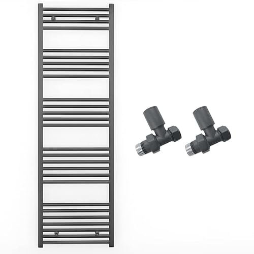 Myhomeware 500mm Wide Straight Anthracite Grey Heated Bathroom Towel Rail Radiator With Valves For Central Heating UK (With Straight Valves, 500 x 1600 mm (h))