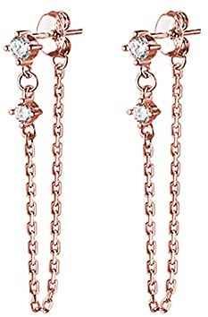 Reffeer 925 Sterling Silber Kette Baumelnde Ohrringe für Frauen Ketten Ohrringe Quaste (C-Rose Gold Plated)