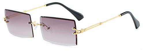 YUELUQU Retro Rimless Rectangle Sunglasses for Women Men Transparent Glasses Y2K Vintage Eyewear