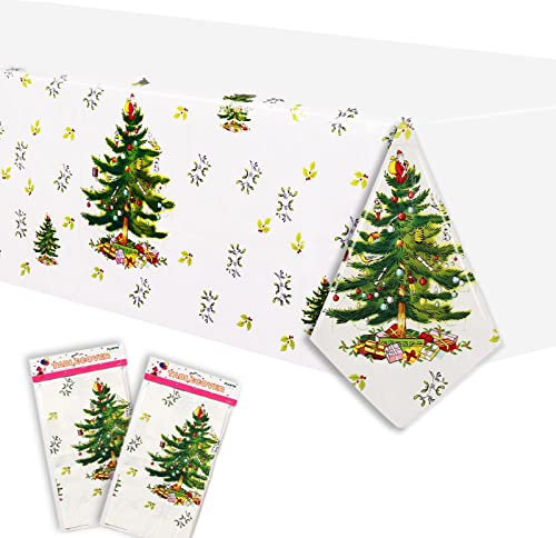 Yiran 2 tovaglie natalizie in plastica (108 x 180 cm) rettangolari agrifoglio Babbo Natale tovaglia cerata impermeabile antimacchia per Natale, casa, giardino, ufficio, feste, decorazioni per tavolo