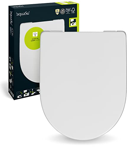 aquaSu® WC-Sitz für Geberit Icon, mit Absenkautomatik, Weiß, Duroplast Toilettensitz, abnehmbar, überlappender Deckel, D-Form, 03915 4