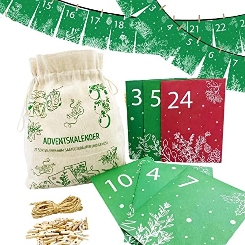 Saatgut Adventskalender 2024: Nachhaltiger Samen Adventskalender 2024 mit Kräuter Samen, und Gemüse Samen –Adventskalender Garten, Garten GESCHENK - Pflanzensamen Weihnachtskalender zum selber Basteln