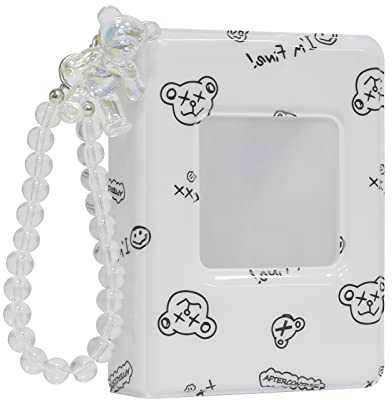 3 Zoll Kpop Fotokartenhalter, 7.6 cm Mini-Fotoalbum, Kpop-Fotokartenhalter,Liebesherz,Fotokartenhalter für beste Freundin Mit einem süßen Bären als Medaillon Red White