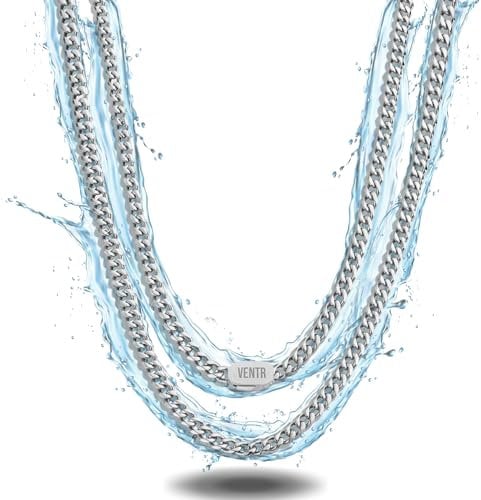VENTR Mens Silver Chain Necklace | Premium Mens Chain Silver Necklace for the Gym, Everyday wear | Non-Tarnish Silver necklace for men perfect for Shower, Beach, Daily wear