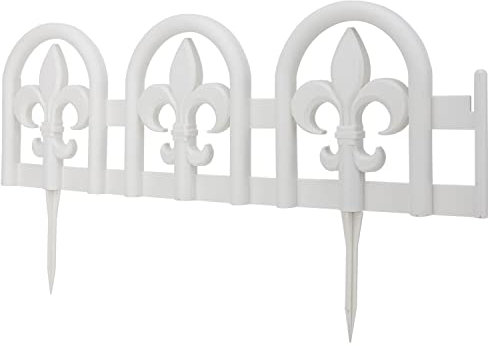 Evelyne White Garden Border Plastic Edging: Wrought Iron Design - 27pcs White Yard Landscaping Fence Liner Lawn Edge Barrier - 35ft Kit of Decorative Lawn Landscape Panels Elements