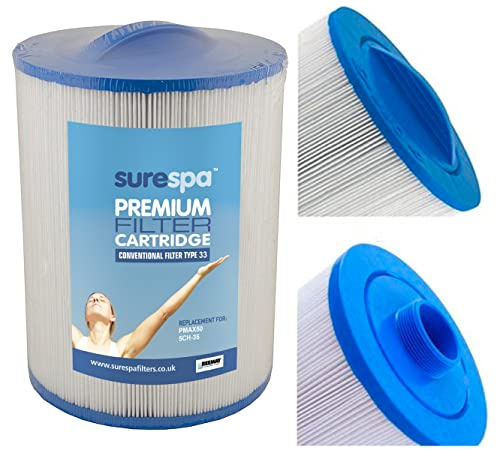 Surespa Hot Tub Filter - Replaces Unicel 5CH-35, Pleatco PMAX50, SC718, Darlly 50353, Magnum EL35 35 sq ft Hot Tub Filter Type 33