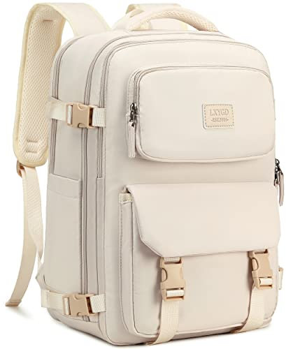 Reise-Laptop-Rucksack, Business-Arbeitsrucksack, groß, College-Büchertasche für Damen und Herren, von Fluggesellschaften zugelassen, passend für 43,2 cm (17 Zoll), Beige, Large, Für Reisen