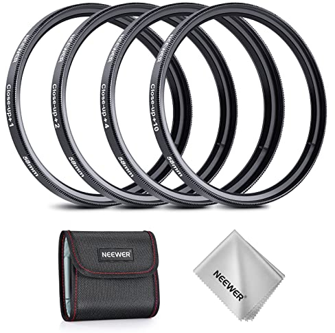 NEEWER Kit de Filtre pour Objectif Macro Close Up 58 mm (+1,+2,+4,+10), 4 PCS de Filtres Grossissants avec Pochette de Rangement pour Macro Photographie,Compatible avec Canon Nikon Sony Fujifilm 58mm