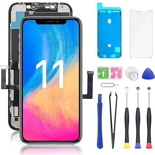 YOXINTA für iPhone 11 Display 6.1'', iPhone 11 LCD Bildschirm Ersatz Digitizer Assembly, 3D Touch, Face ID, Kleber, Bildschirmschutz, Reparaturwerkzeug, Kompatibel mit Modell A2111, A2223, A2221