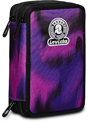 Invicta Federmäppchen, Mäppchen, mehrfarbig, Federtasche für Schreibwaren, Etui mit Stiften, Kugelschreiber, & mehr, 3 Fächer, Mädchen & Jungen, Schule - Grundschule, XXL, violett