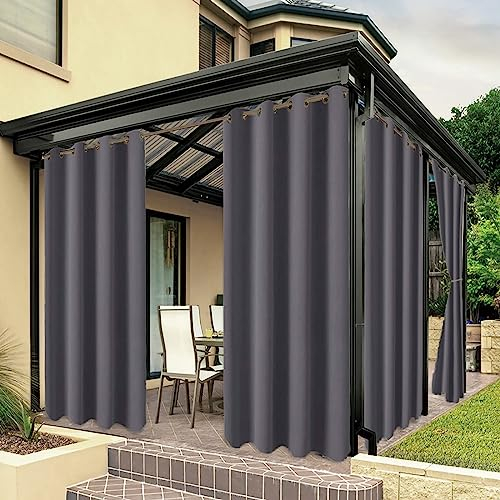 ZJXSNEH Outdoor-Vorhänge für Terrasse,Wasserdichter Voile-Vorhang für Pavillon,Veranda,Pergola,Ösen Oben,Fenstervorhänge,Gartendekoration Grau[2PCS | 304.8cm x 266.7cm (W x L)]